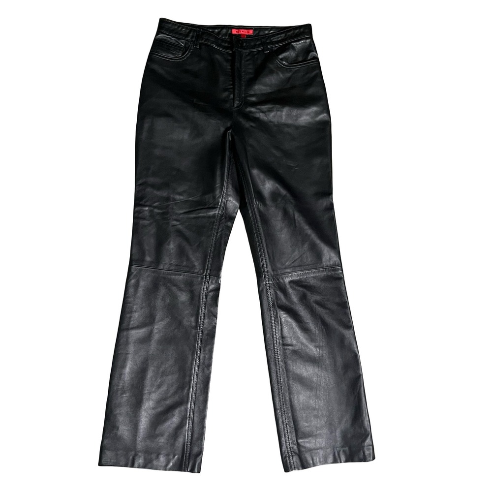 Burns Women Black 100% Genuine Leather Straight Leg Pants Size 8 Made in USA